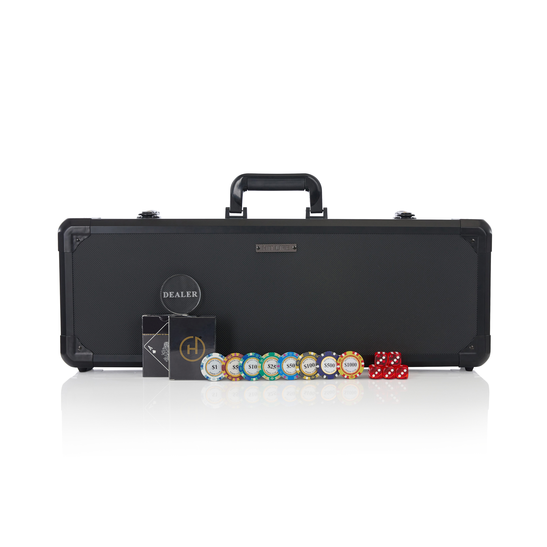 [Premium] Hitlife Poker Chips Set Monte Carlo Gold Edition 300Pcs/500pcs 14g Clay [Gunmetal Casing] | House Games | Mahjong