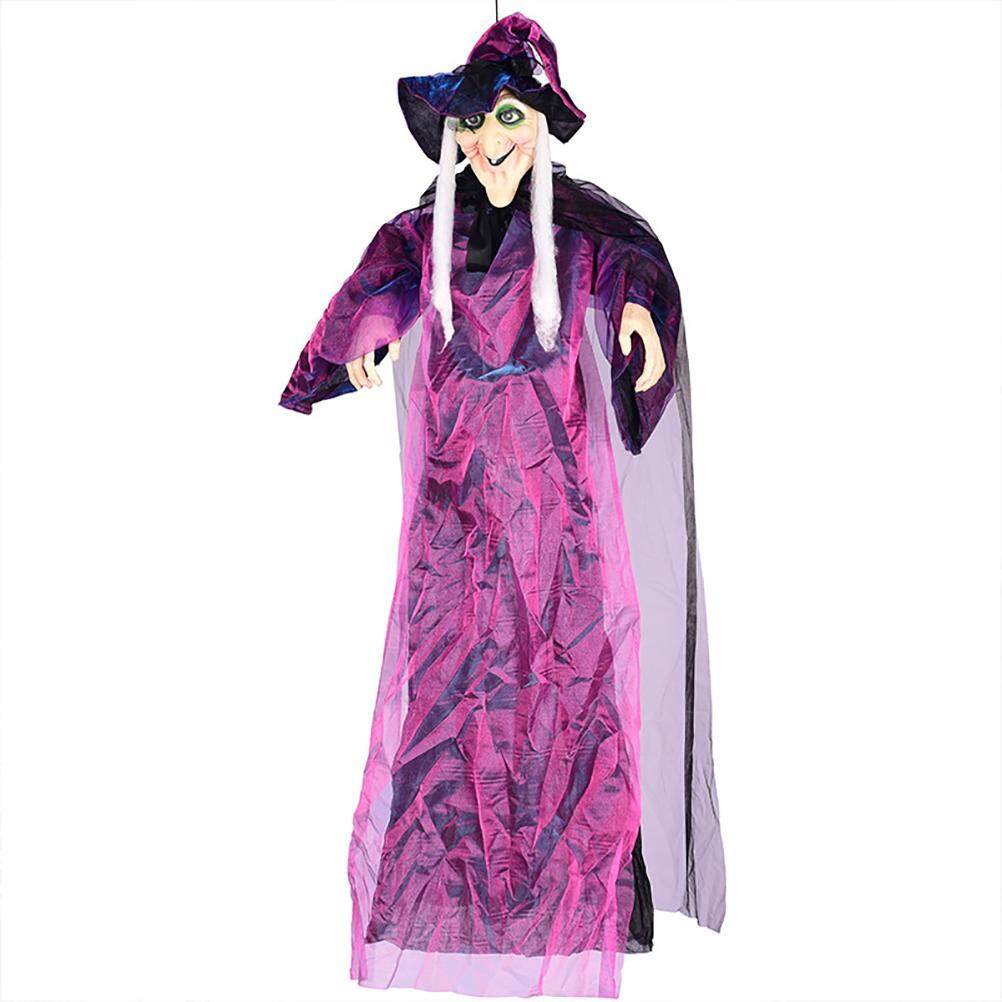 Halloween Hanging Witch with LED Eyes and Ghost Sound Halloween Decoration Voice Control Witch Hanging Ghost for Living Room Porch Doorway