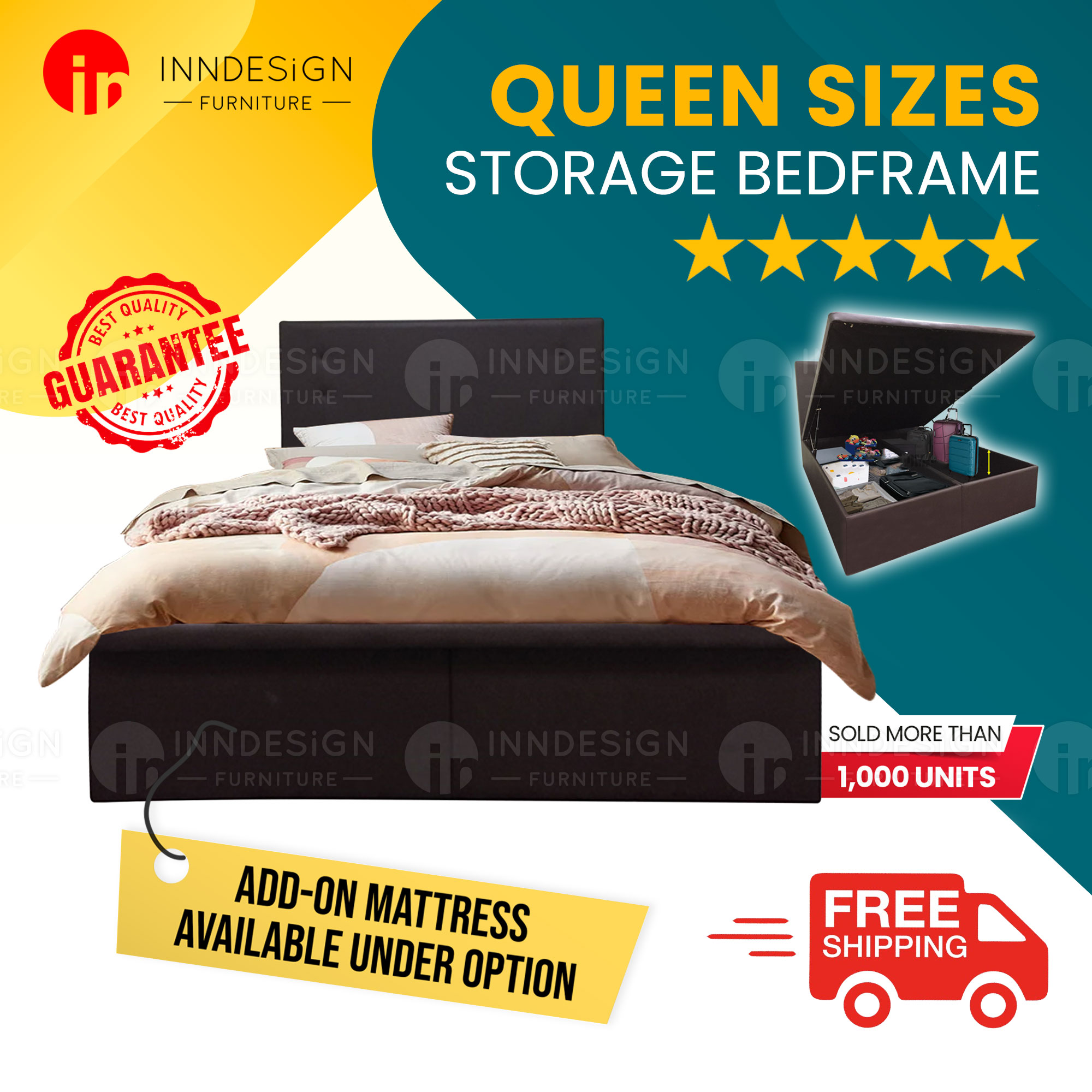[SG SELLER] QUEEN SIZE STORAGE BED / BEDFRAME WITH 13 INCHES INTERNAL DEPTH (CAN PUT LUGGAGE)