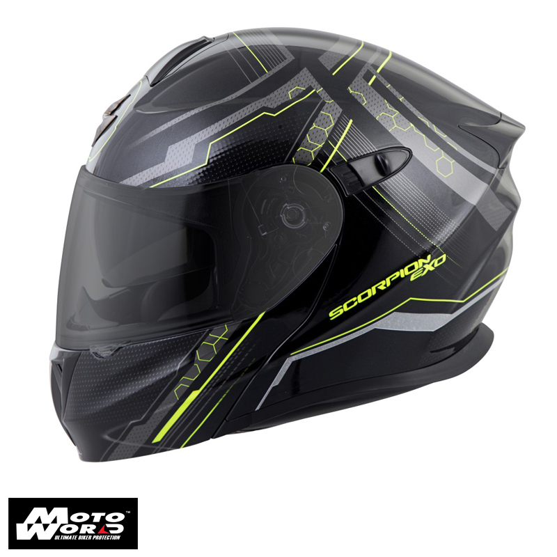 Scorpion EXO-92-211-174 Satellite Modular Motorcycle Helmet Matal Black-Neon Yellow