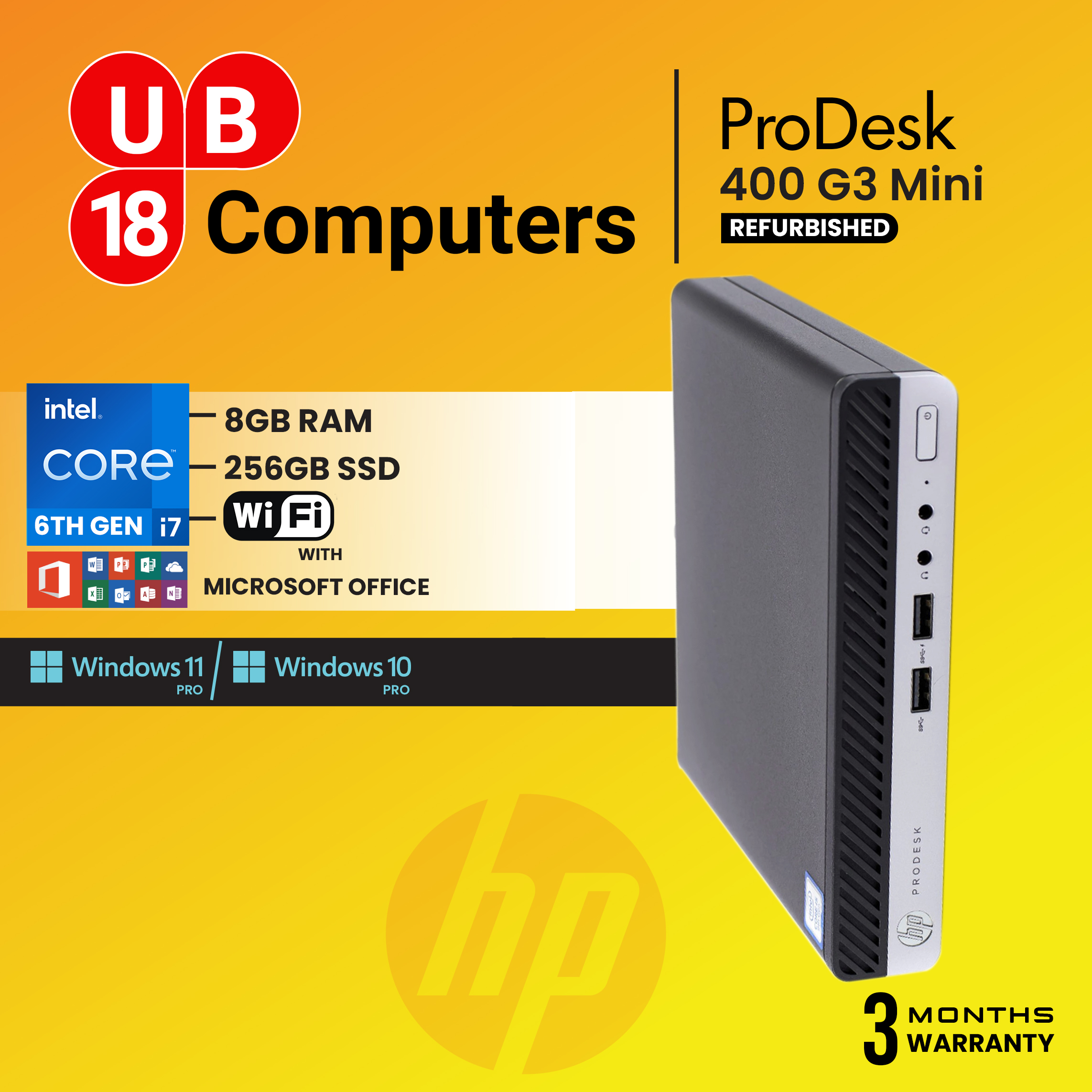 HP Desktop ProDesk 400 G3 Mini Core i7-6800T  Win 10Pro MS Office
